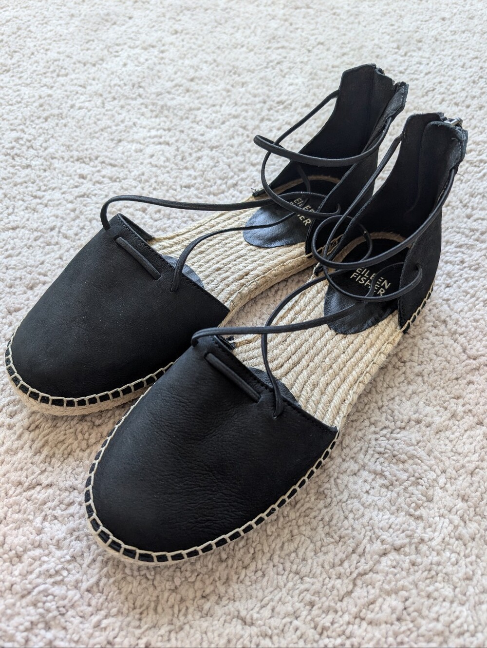 Eileen Fisher Lee D'Orsay Women's 8.5 Espadrille Black Sandals Flat Shoes